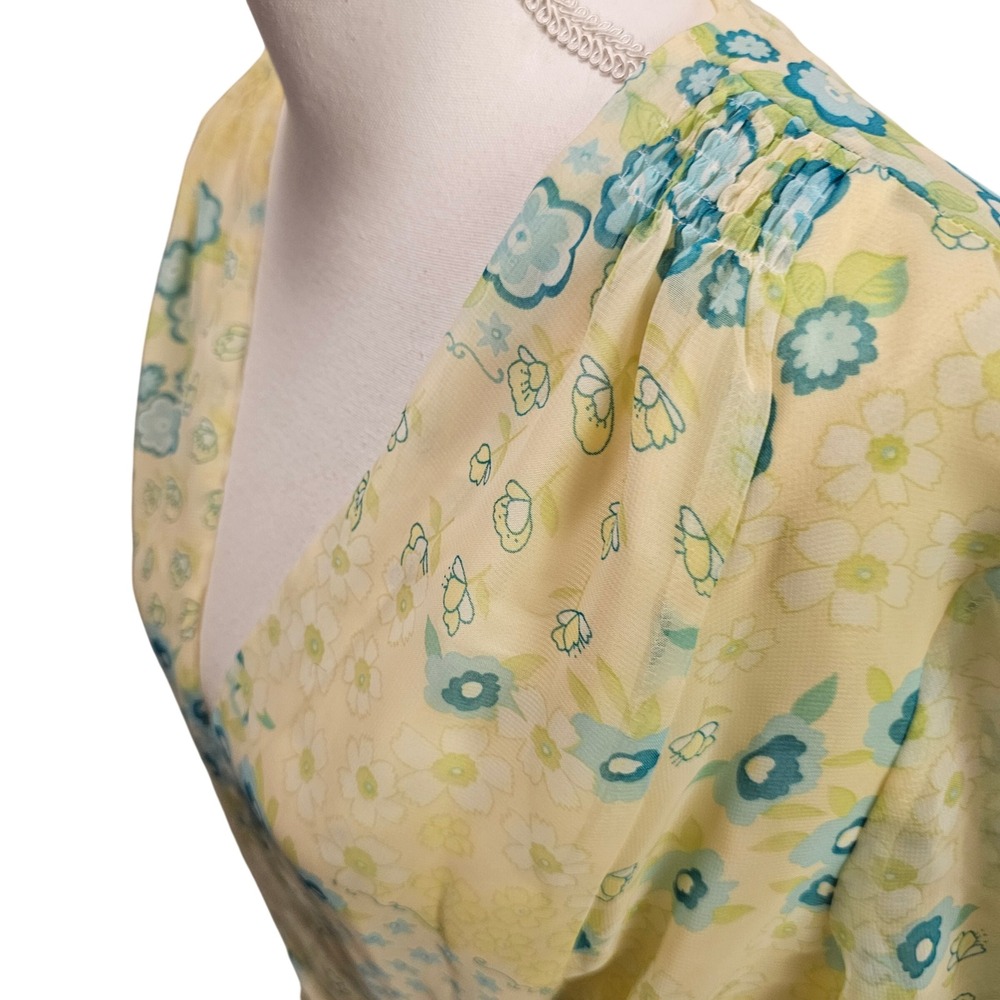 Jordan Size XL Floral Yellow Wrap Top Fairycore Cottagecore Ethereal Bell Sleeve - Picture 5 of 10
